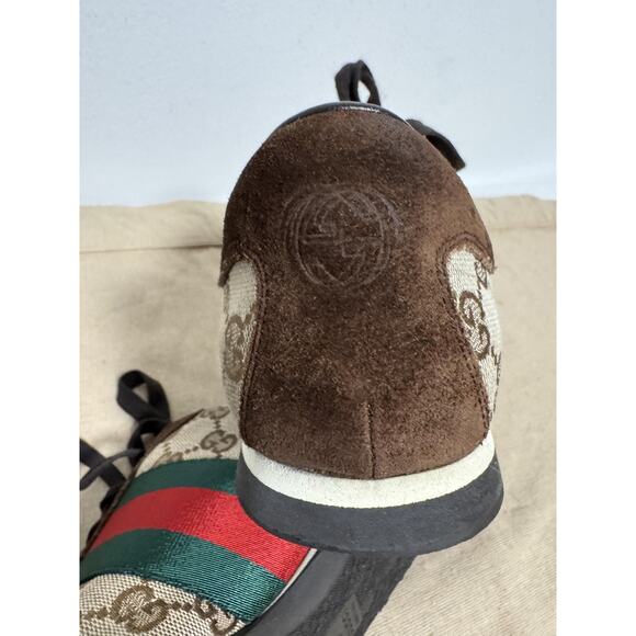 Gucci Shoes Mens Size 8.5 Brown GG Canvas Suede Web Stripe Made in Italy 117711 - Picture 6 of 10